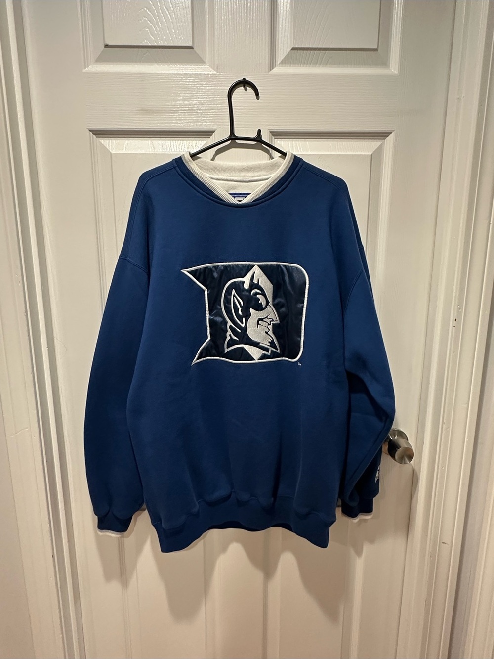 Vintage 90s Duke Blue Devils Starter Sweatshirt Mens XL Embroidered Satin Patch